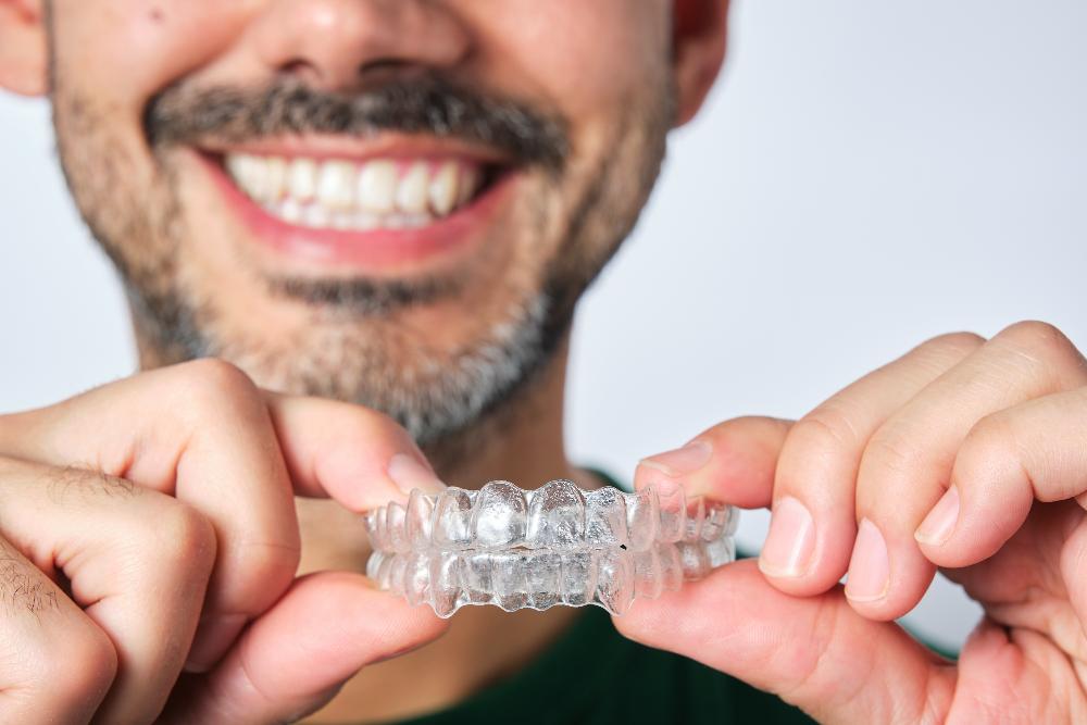 patient holding clear aligners in Doreen, VIC
